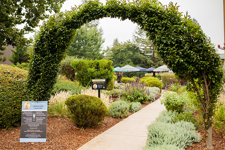 The entrance to the Breathless Tasting Room & Garden