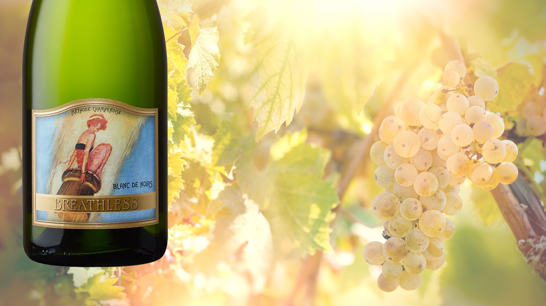 Harvest Bottle overlaying grapes
