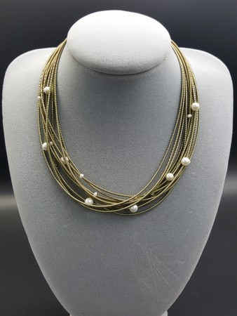 Gold Piano Wire Necklace with Pearls