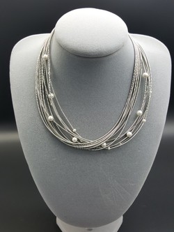 Silver Piano Wire Necklace with Pearls