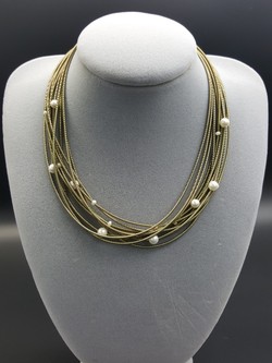 Gold Piano Wire Necklace with Pearls