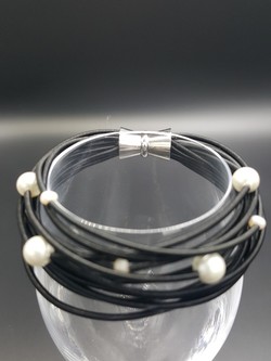 Black Piano Wire Bracelet with Pearls