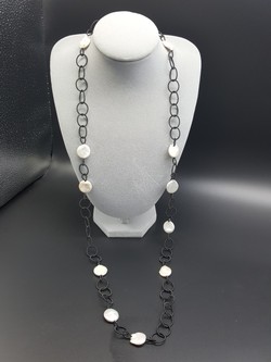 Long Black Rings with Coin Pearls Necklace